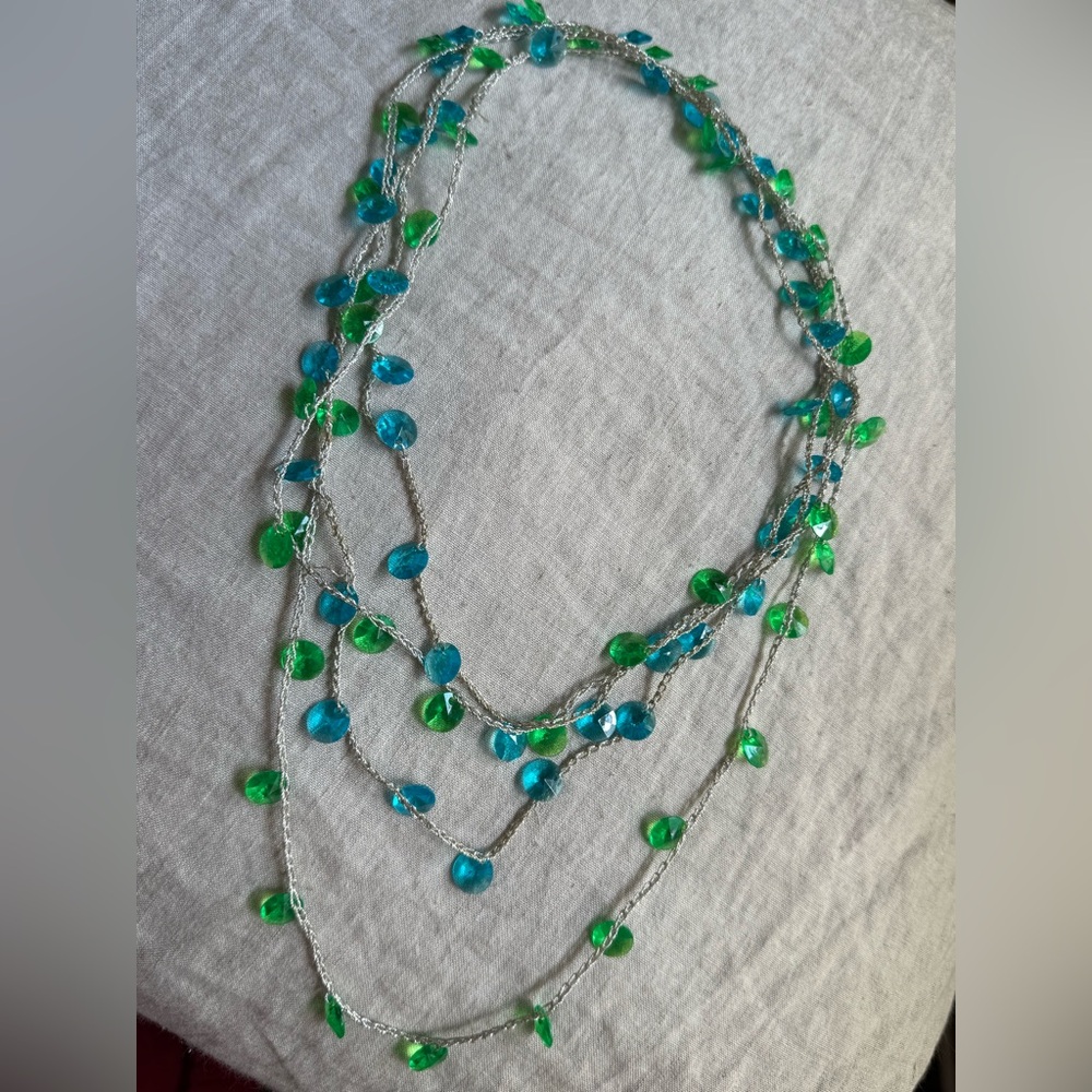 Vintage Blue & Green Bead Necklace Set - Women Jewelry